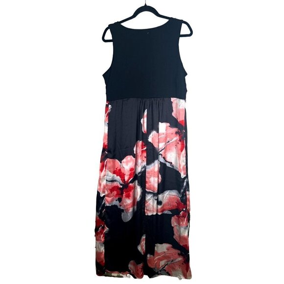Susan Graver Size M Lined Maxi Dress Black Pink Abstract Floral Empire Waistband - Picture 3 of 14